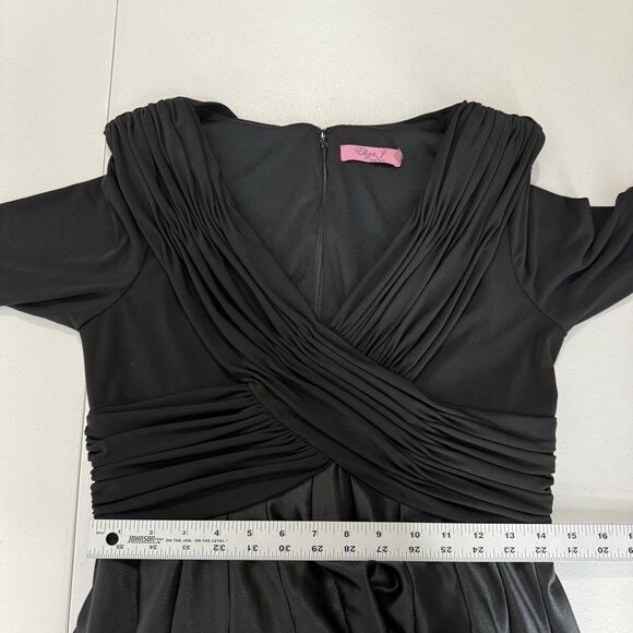 Eliza J Womens Dress 12 Black Pleated Fit & Flare Satin Midi Pinup Retro Formal - Picture 7 of 13